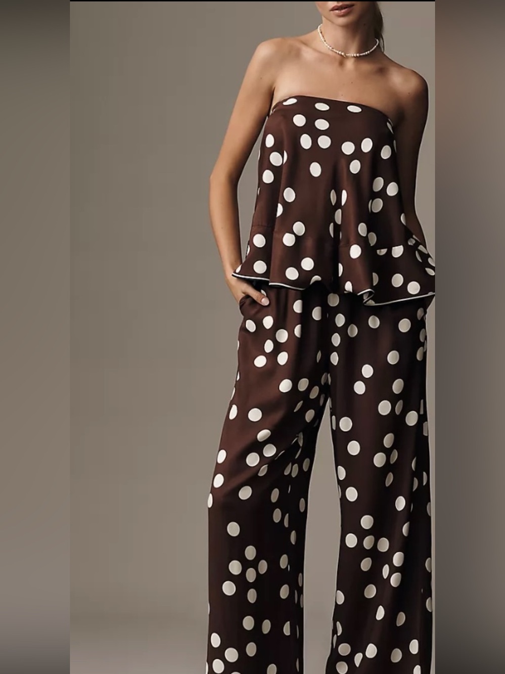 Maeve Brown Polka Dot Strapless Swing Top